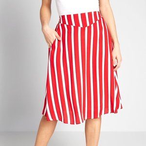 Modcloth x Collectif NWT Red Stripe A Shore Thing A-Line Skirt